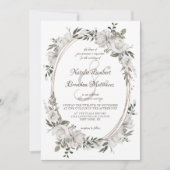 Cherish White Floral & Rozen Oval Wedding Kaart (Voorkant)