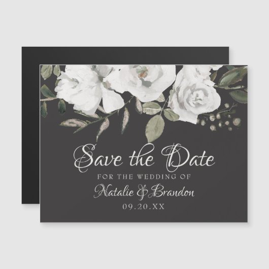  Cherish White Floral & Rozen Save the Date (Voorkant / Achterkant)