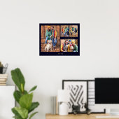 Cherished Navy Blue & Gold Simple Classic 4 Photos Poster (Thuiskantoor)