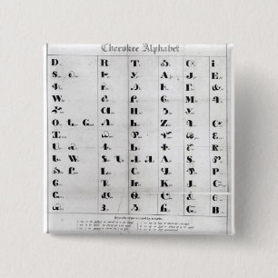 Cherokee Alphabet, Pendelton's 'lithografie' Vierkante Button 5,1 Cm