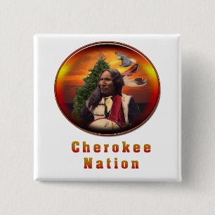 Cherokee indians art vierkante button 5,1 cm