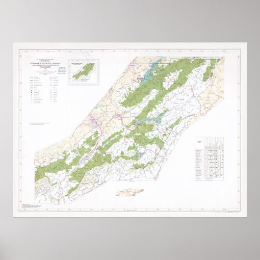 Cherokee National Forest Map (1985)  Poster (Voorkant)