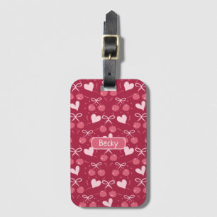 Cherries Bows Hearts rood en roze Bagagelabel