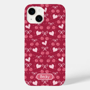 Cherries Bows Hearts rood en roze Case-Mate iPhone 14 Hoesje