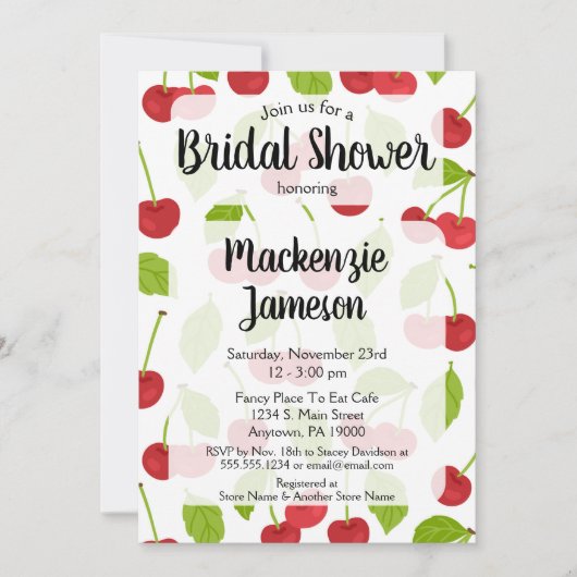 Cherries Bridal Douche Invitation Cherry Red (Devant)