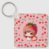 cherries Pattern Pink & Red Sleutelhanger (Voorkant)