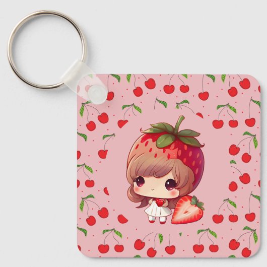 cherries Pattern Pink & Red Sleutelhanger (Voorkant)