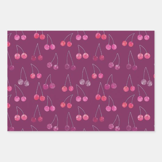 Cherries Waterverf Pattern Inpakpapier Vel (Voorkant 3)