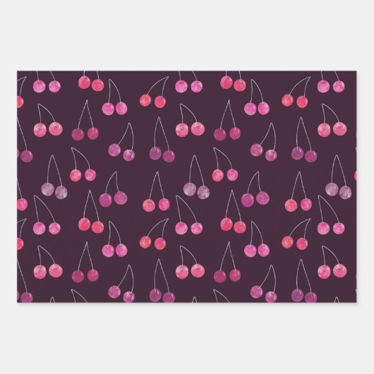 Cherries Waterverf Pattern Inpakpapier Vel (Voorkant)