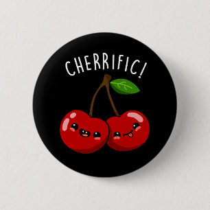 Cherrific Funny Red Cherry Pun Dark BG Ronde Button 5,7 Cm