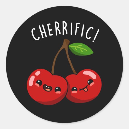 Cherrific Funny Red Cherry Pun Dark BG Ronde Sticker (Voorkant)