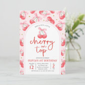 Cherry 1e Verjaardagsfeestje Coquette Cherry Verja Kaart (Staand voorkant)