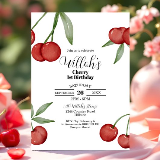 Cherry 1er Anniversaire Invitation Été Cerises