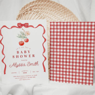 Cherry and Red Ribbon Frame Baby Shower Kaart
