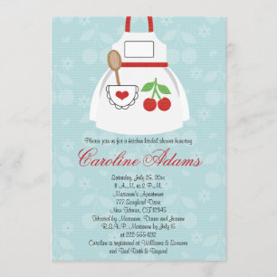 Cherry Apron Bridal Shower Invitation Red en Blue Kaart