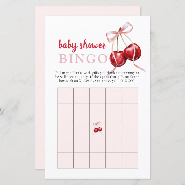Cherry Baby shower Gift Bingo Activiteit Spel (Voorkant / Achterkant)