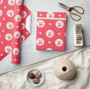 Cherry Baby shower inpakpapier met harten