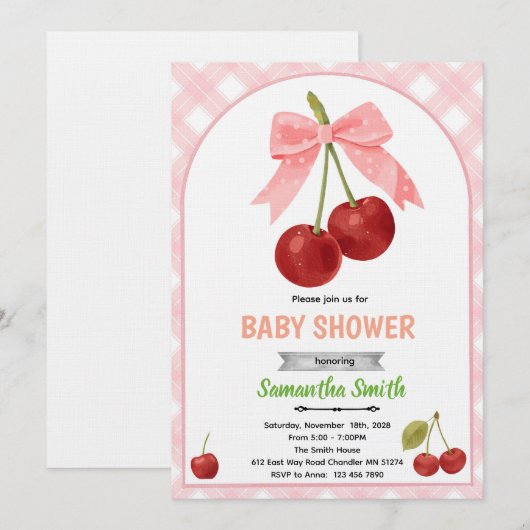 Cherry baby shower invitation (Devant / Derrière)
