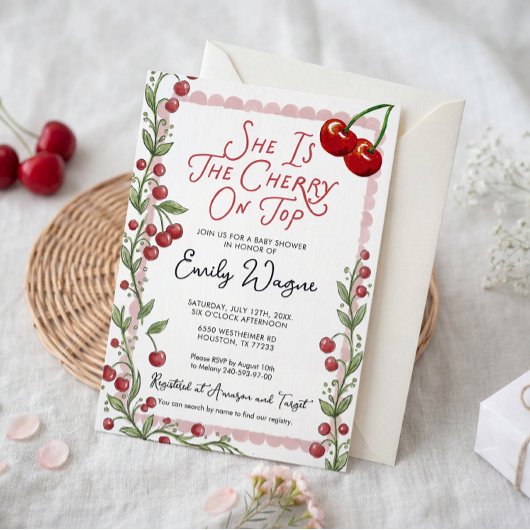 Cherry Baby Shower Invitation Kaart