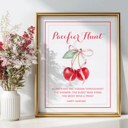 Cherry Baby shower Pacifier Hunt Spelbord Poster
