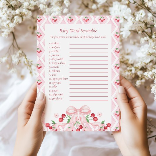 Cherry Baby shower Word Scramble Game Kaart