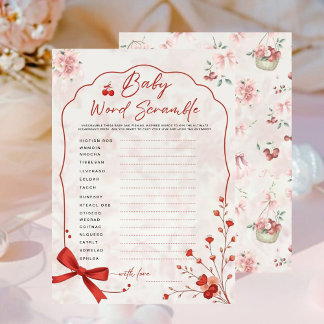 Cherry Baby Word Scramble spel | Pink Bow Shower