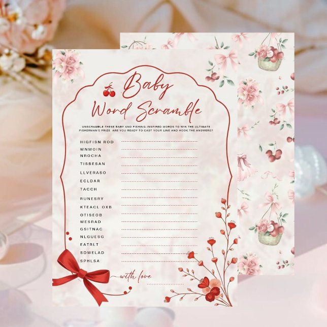 Cherry Baby Word Scramble spel | Pink Bow Shower (Creator heeft geüpload)