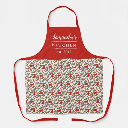 Cherry Berries Pattern  Modern Red Name Schort (Voorkant)