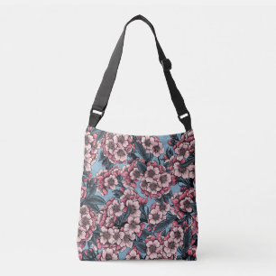 Cherry bloesem in roze en blauw crossbody tas