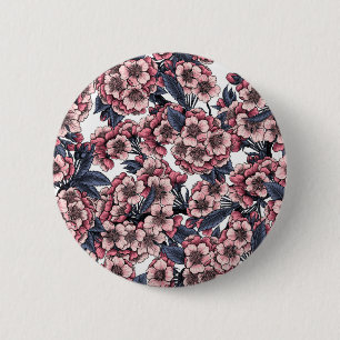 Cherry bloesem in roze en blauw ronde button 5,7 cm