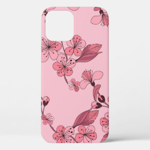 Cherry bloesem in roze kleur op witte achtergrond. iPhone 12 hoesje
