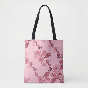 Cherry bloesem in roze kleur op witte achtergrond. draagtas