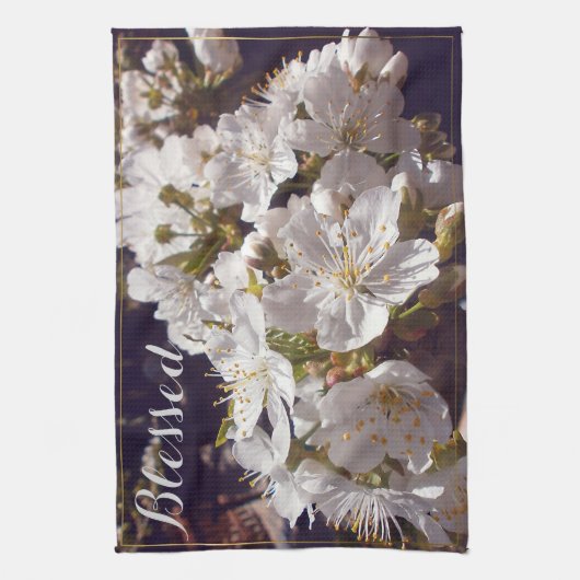 Cherry-bloesems. Vrolijk Pasen. Theedoek (Verticaal)