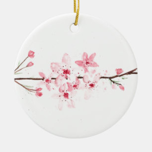 Cherry bloesems waterverf floral keramisch ornament