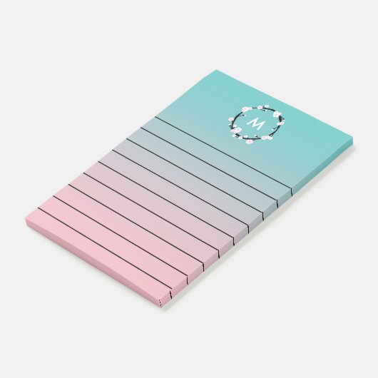 Cherry Bloom Wreath Ombre Monogram Lined Post-it® Notes (Schuin)