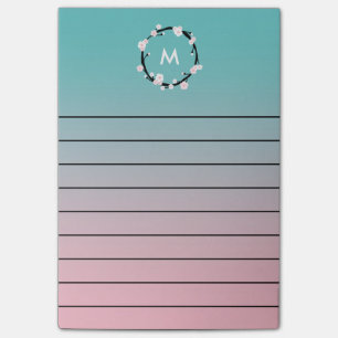 Cherry Bloom Wreath Ombre Monogram Lined Post-it® Notes