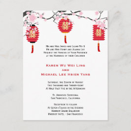 Cherry Blosbezems en Chinese lantaarns Wedding Kaart