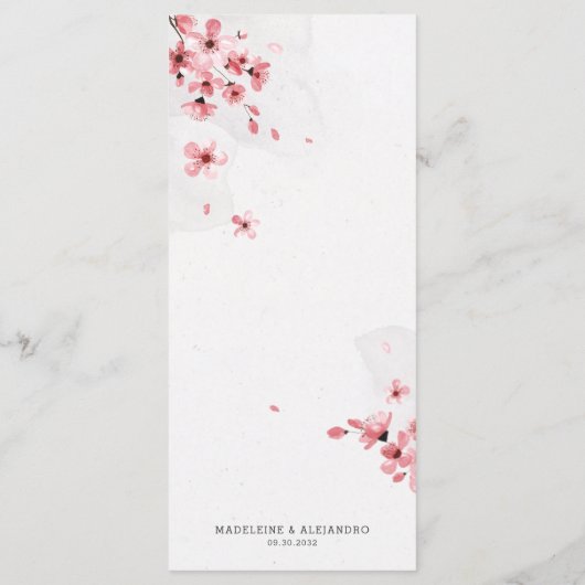 Cherry blosbezinkend roze, romantisch trouwmenu menu (Achterkant)