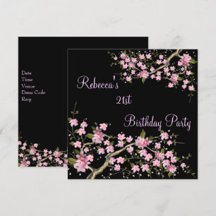 Cherry Blossom 21st Elegant Birthday Party Black Kaart