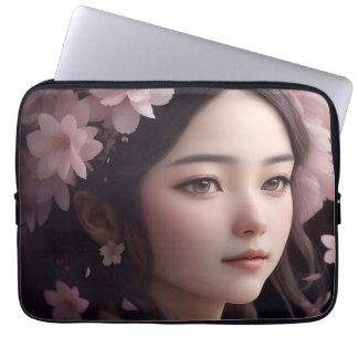 Cherry Blossom Adorned Girl Electronics Bag Laptop Sleeve