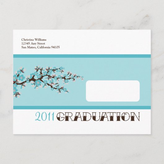 Cherry Blossom Afstuderen aankondiging (aqua) (Achterkant)