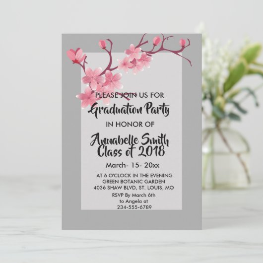 Cherry Blossom Afstuderen Kaart (Staand voorkant)