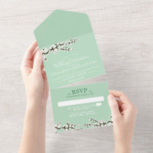 Cherry Blossom All-in-One Mint Event Invitation All In One Uitnodiging
