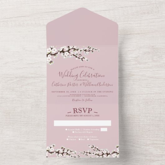 Cherry Blossom All-in-One Pink Event Invitation (À l'intérieur)