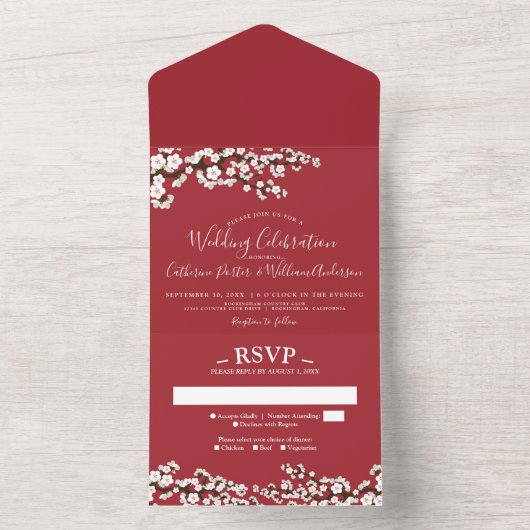 Cherry Blossom All-in-One Red Event Invitation (À l'intérieur)