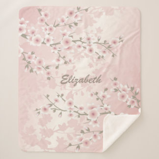 Cherry Blossom Apricot Vintage Floral Monogram  Sherpa Deken