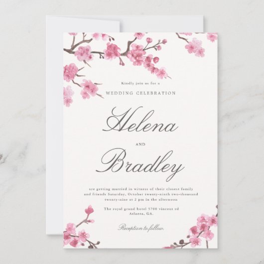 Cherry Blossom Autumn | Uitnodiging tot roze wedde (Voorkant)
