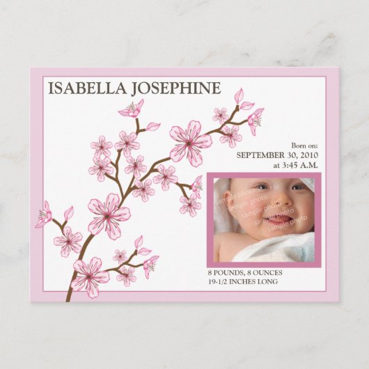 Cherry Blossom Baby Girl Faire-part de naissance : (Devant)