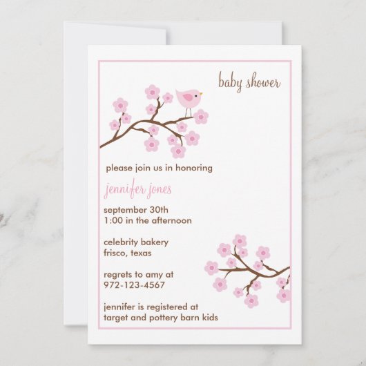 Cherry Blossom Baby Shower Invitations (Devant)