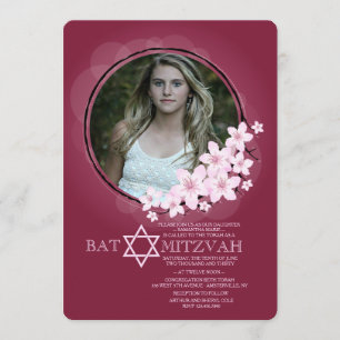 Cherry Blossom Bat mitzvah Photo Invitation